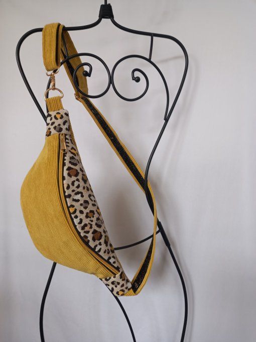 SAC BANANE LEOPARD ER VELOURS COTELE JAUNE