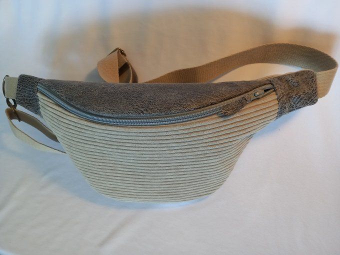SAC BANANE VELOURS CÔTTELE BEIGE ET SIMILI GRIS CRAQUELE