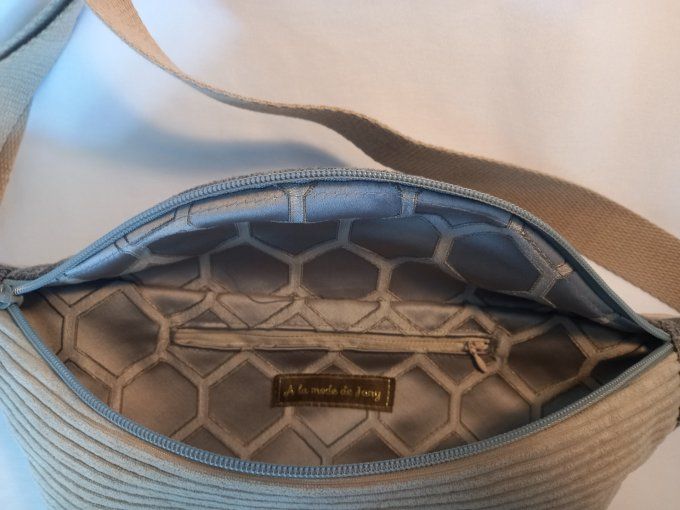 SAC BANANE VELOURS CÔTTELE BEIGE ET SIMILI GRIS CRAQUELE