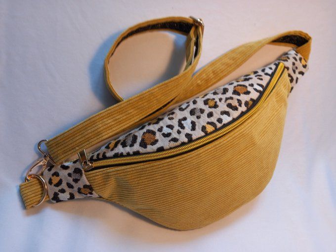 SAC BANANE LEOPARD ER VELOURS COTELE JAUNE