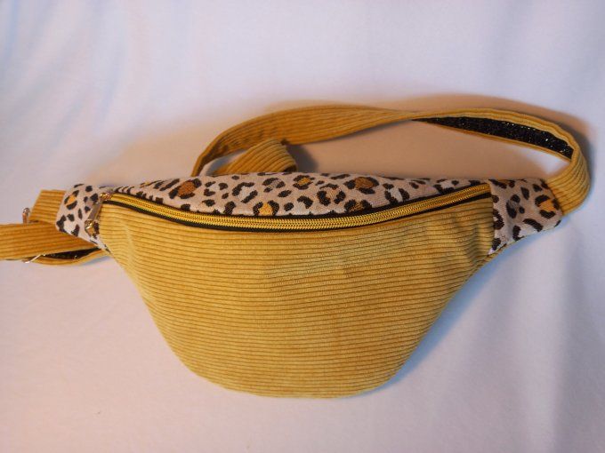 SAC BANANE LEOPARD ER VELOURS COTELE JAUNE