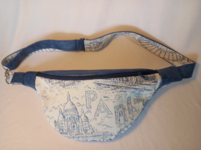 SAC BANANE EN TOILE DE JOUY BLEU THEME PARIS