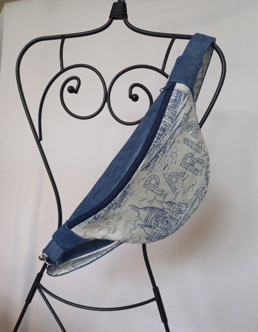 SAC BANANE EN TOILE DE JOUY BLEU THEME PARIS