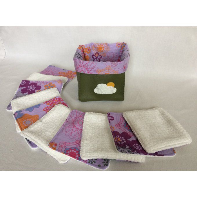 Lot de 10 lingettes et leur corbeille réversible