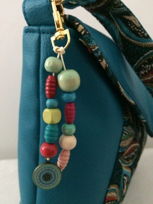SAC BANDOULIERE SIMILI BLEU TURQUOISE ET TISSU FLEURRI ASSORTI